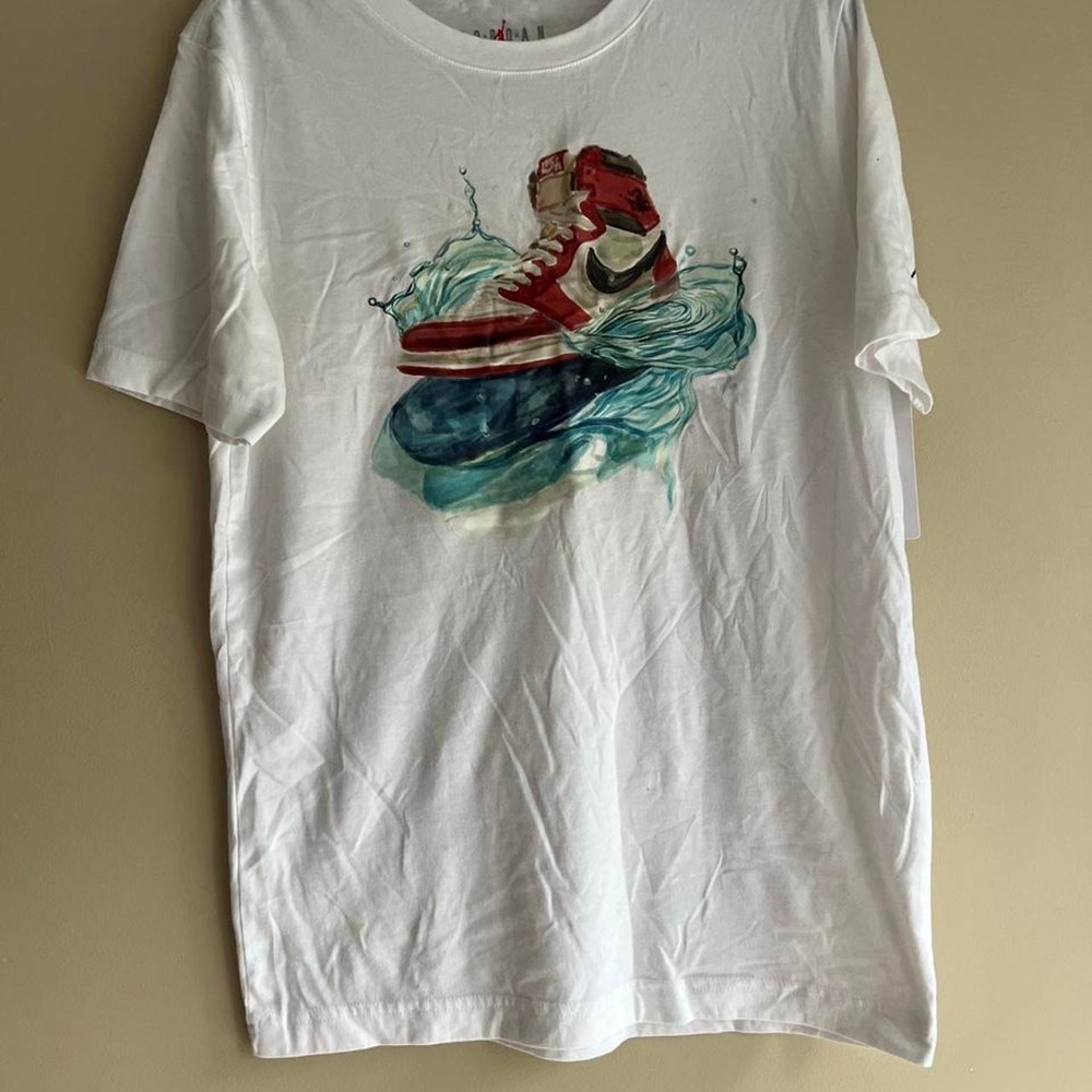 Jordan Boys White Air Jordan 1 Sneaker Splash Graphic T-Shirt Large
